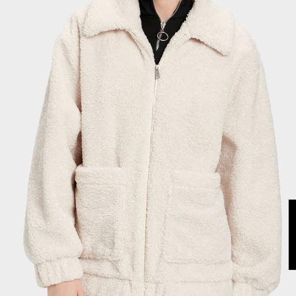 WOMENS UGG JACKELINE TEDDY BEAR JACKET CREAM ZIPUP - Picture 2 of 13